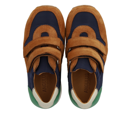 Angulus Sneaker med velcro - Cognac/Blue/Oat