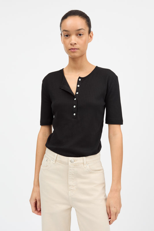 Skall Studio Liv Henley T-shirt - Black