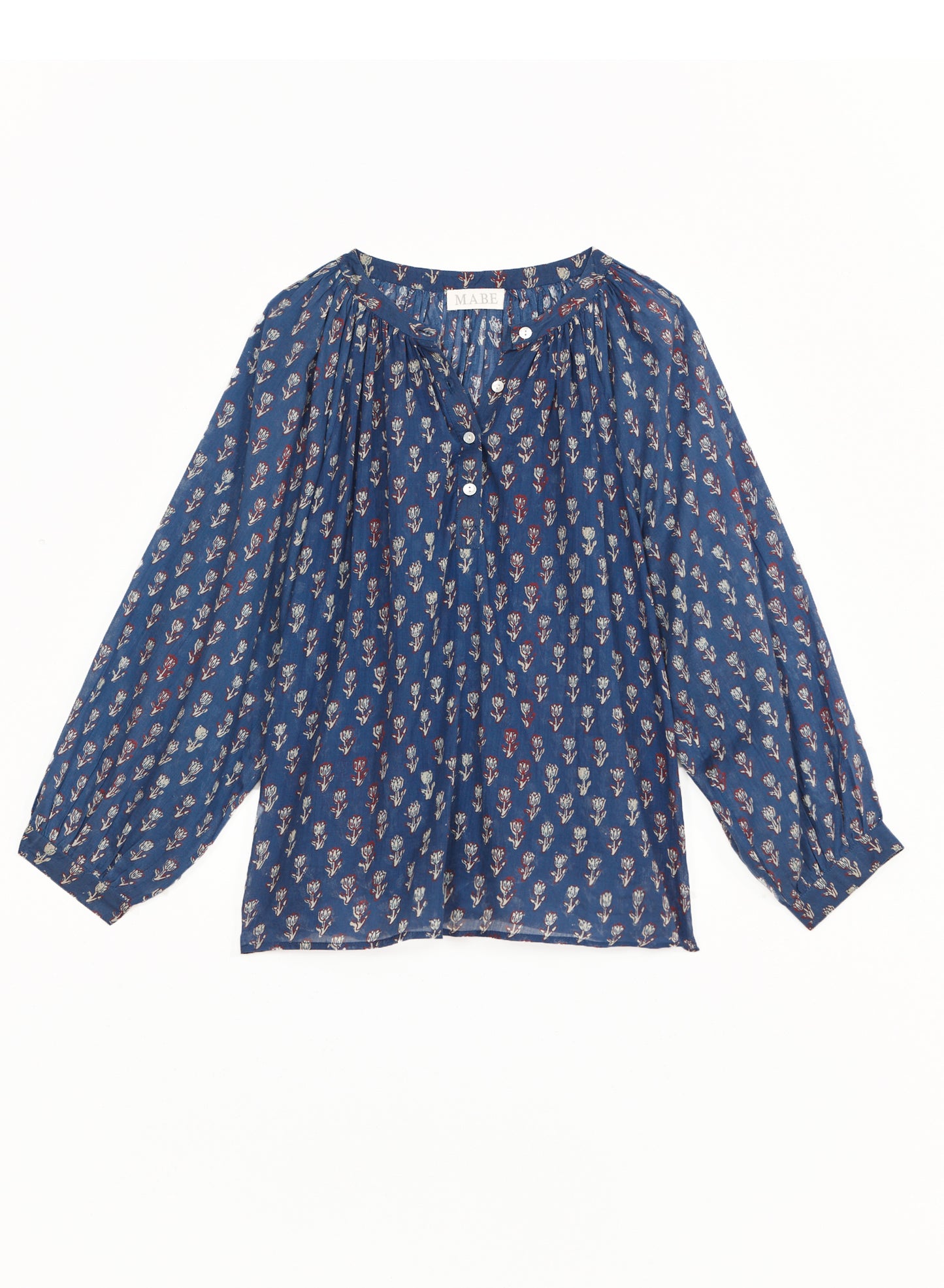 MABE Ari Print Gathered Top - Indigo