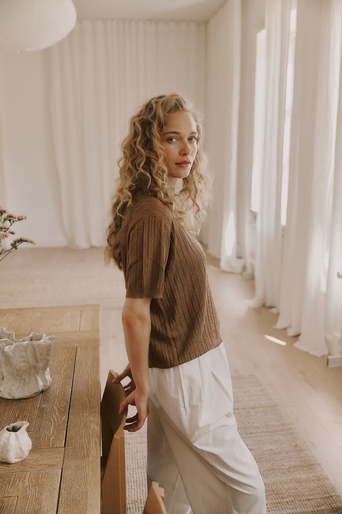 Anne-mi Amelia Knit Polo Bluse - Hazelnut