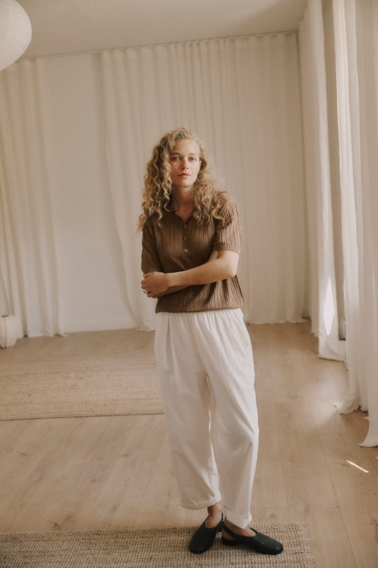 Anne-mi Amelia Knit Polo Bluse - Hazelnut