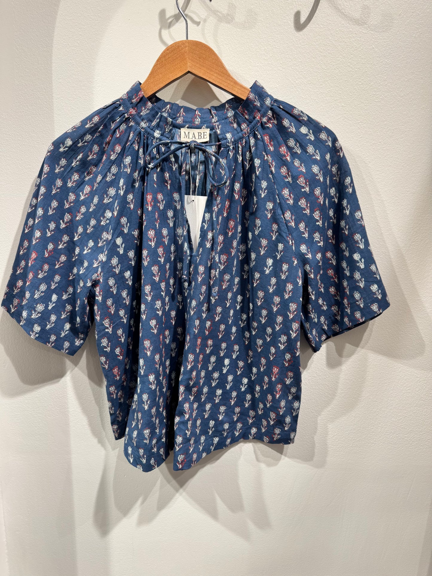 MABE Ari Print Gathered Top - Indigo