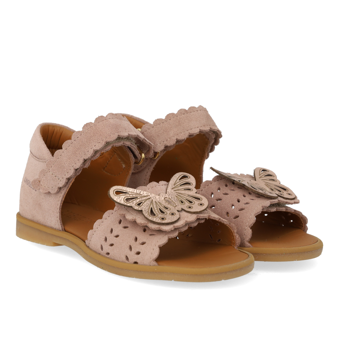 Angulus Sandal med velcro og sommerfugl  - Rose/Gold