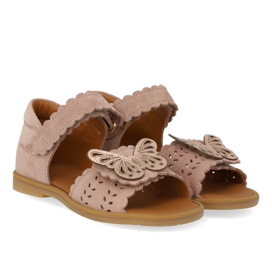 Angulus Sandal med velcro og sommerfugl  - Rose/Gold
