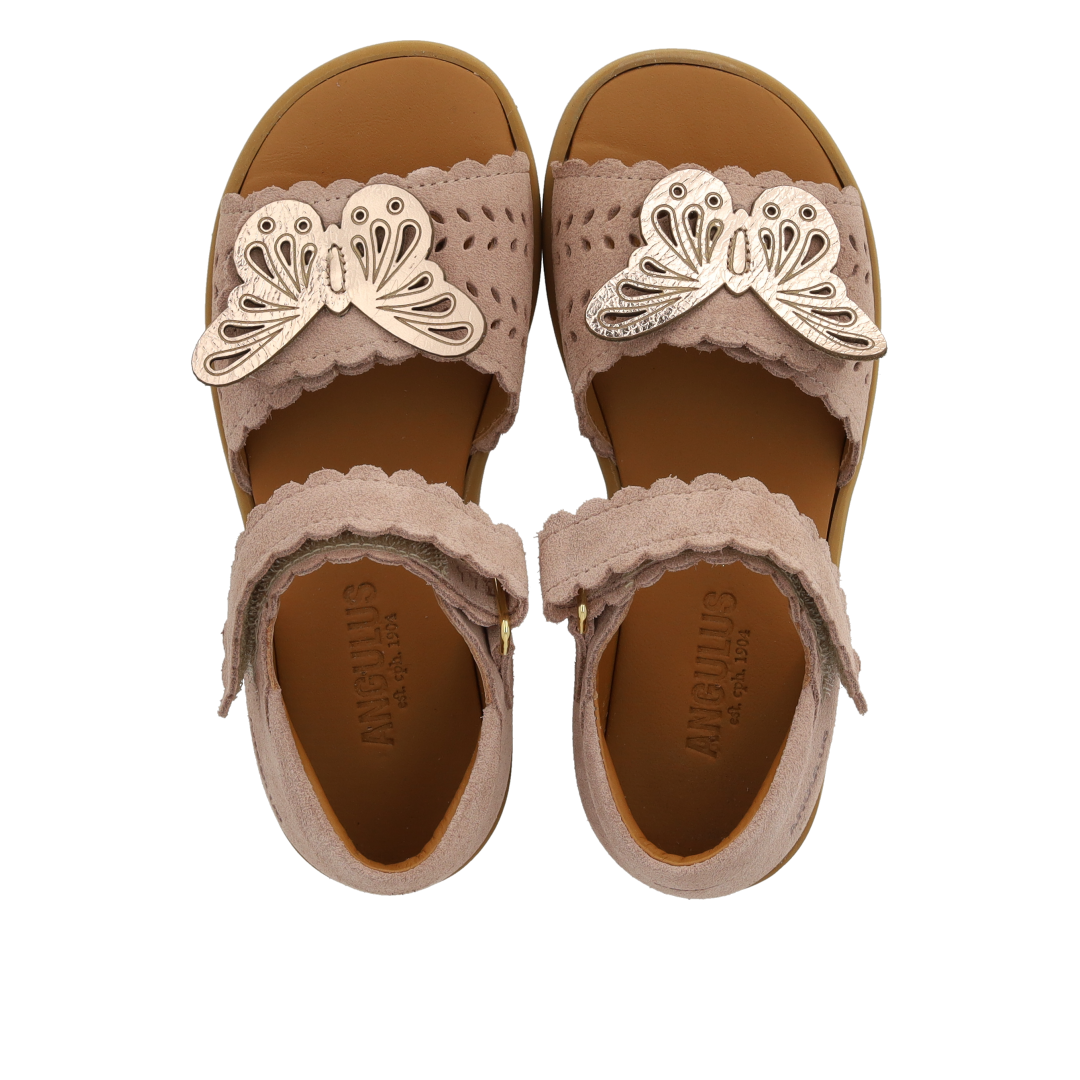 Angulus Sandal med velcro og sommerfugl  - Rose/Gold