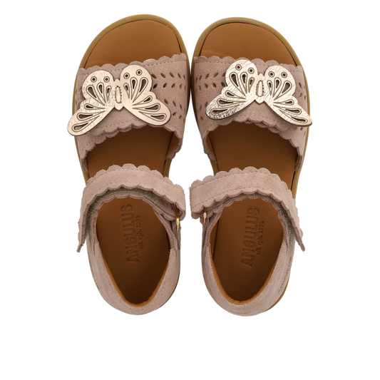 Angulus Sandal med velcro og sommerfugl  - Rose/Gold