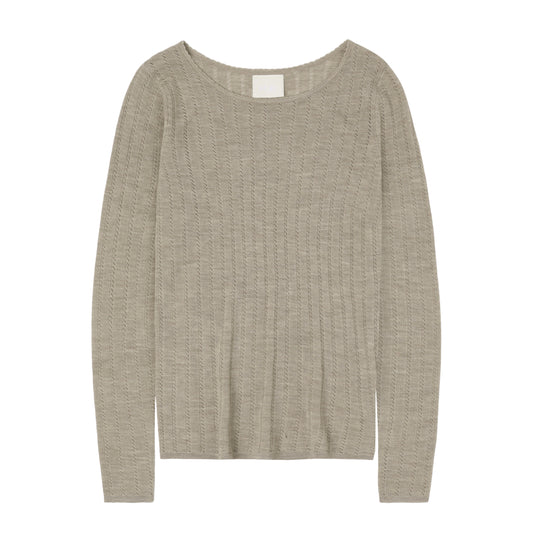 FUB Long Sleeve Pointelle Tee Oat Melange