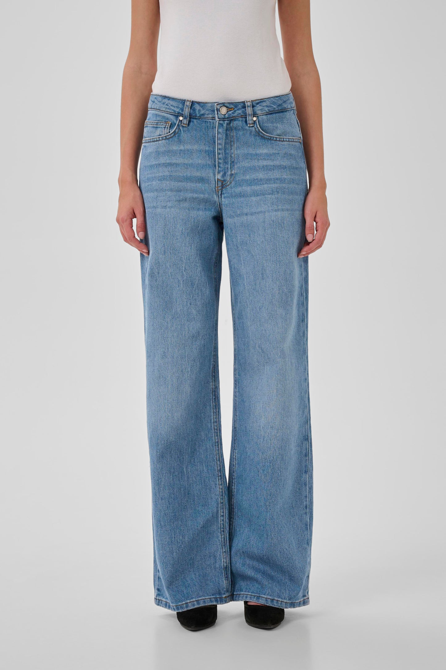 My Essential Wardrobe Louis Pants  Bukser - Medium Blue Retro Wash