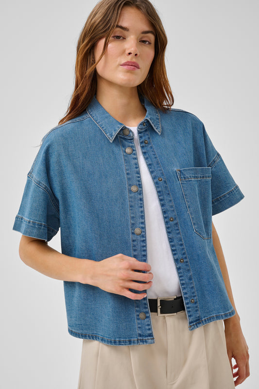 My Essential Wardrobe Linn Boxy Shirt - Medium Blue