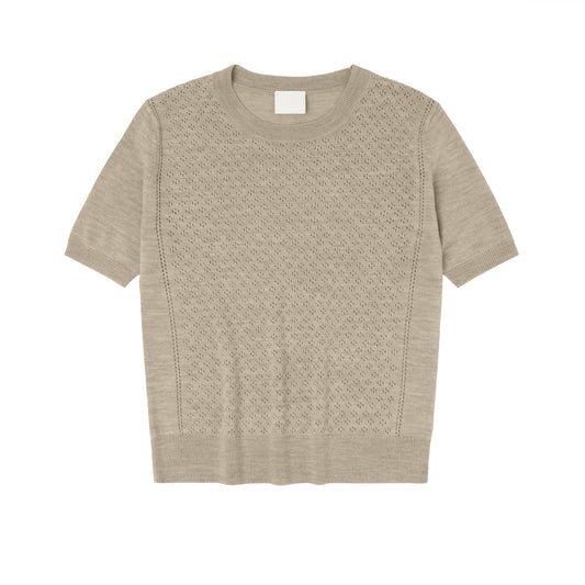 FUB Pointelle Tee Oat Melange