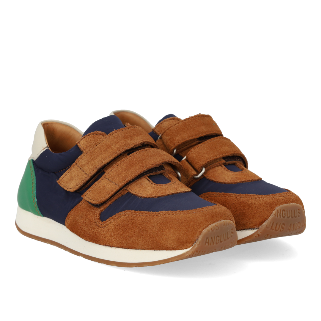 Angulus Sneaker med velcro  - Cognac/Blue/Oat