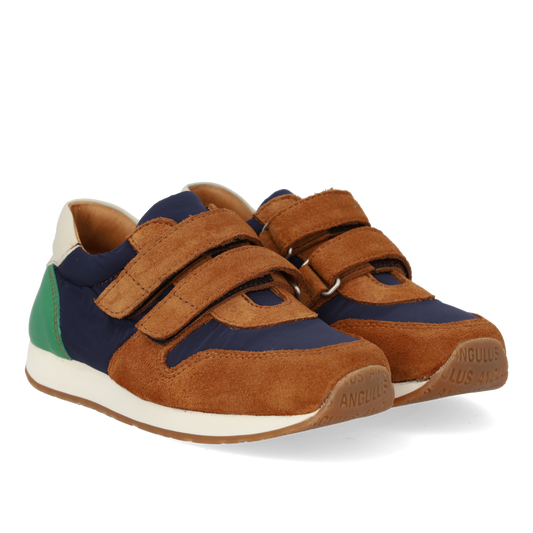 Angulus Sneaker med velcro  - Cognac/Blue/Oat