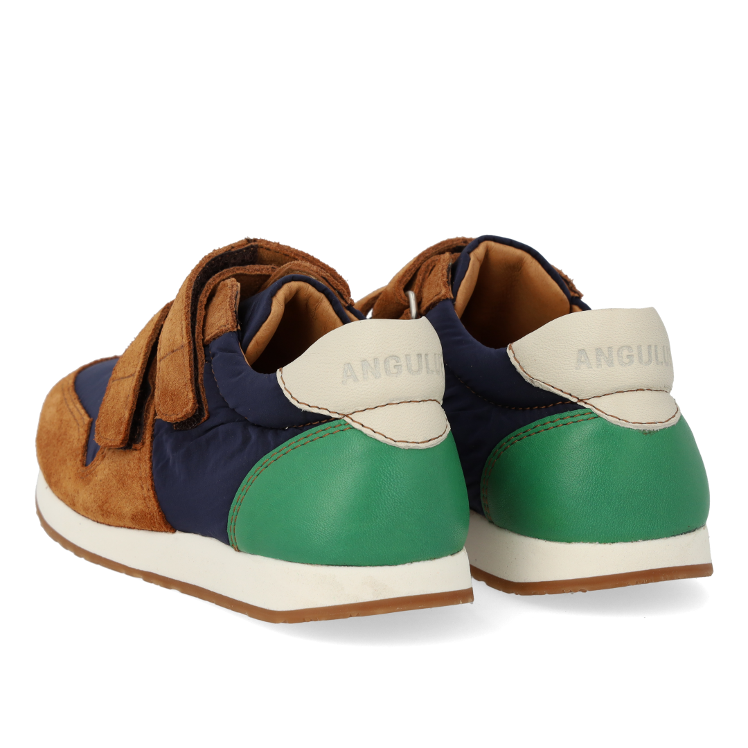 Angulus Sneaker med velcro  - Cognac/Blue/Oat