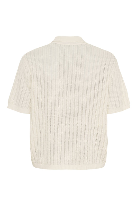 Anne-mi Amelia Knit Polo Bluse - White sand