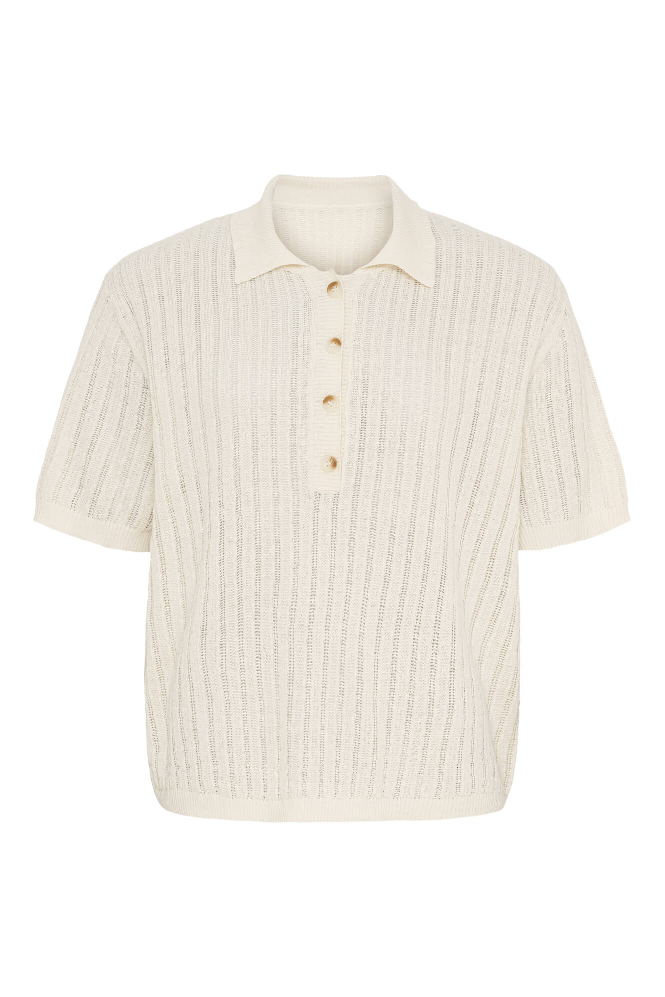Anne-mi Amelia Knit Polo Bluse - White sand