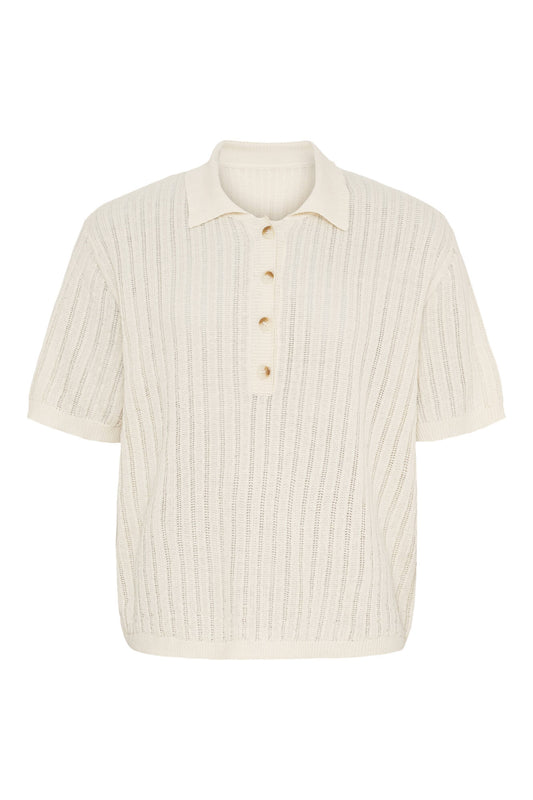 Anne-mi Amelia Knit Polo Bluse - White sand