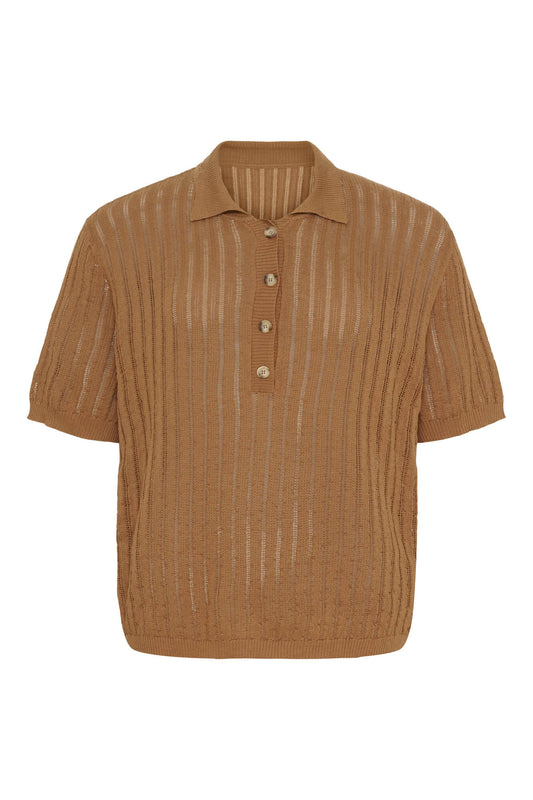 Anne-mi Amelia Knit Polo Bluse - Hazelnut