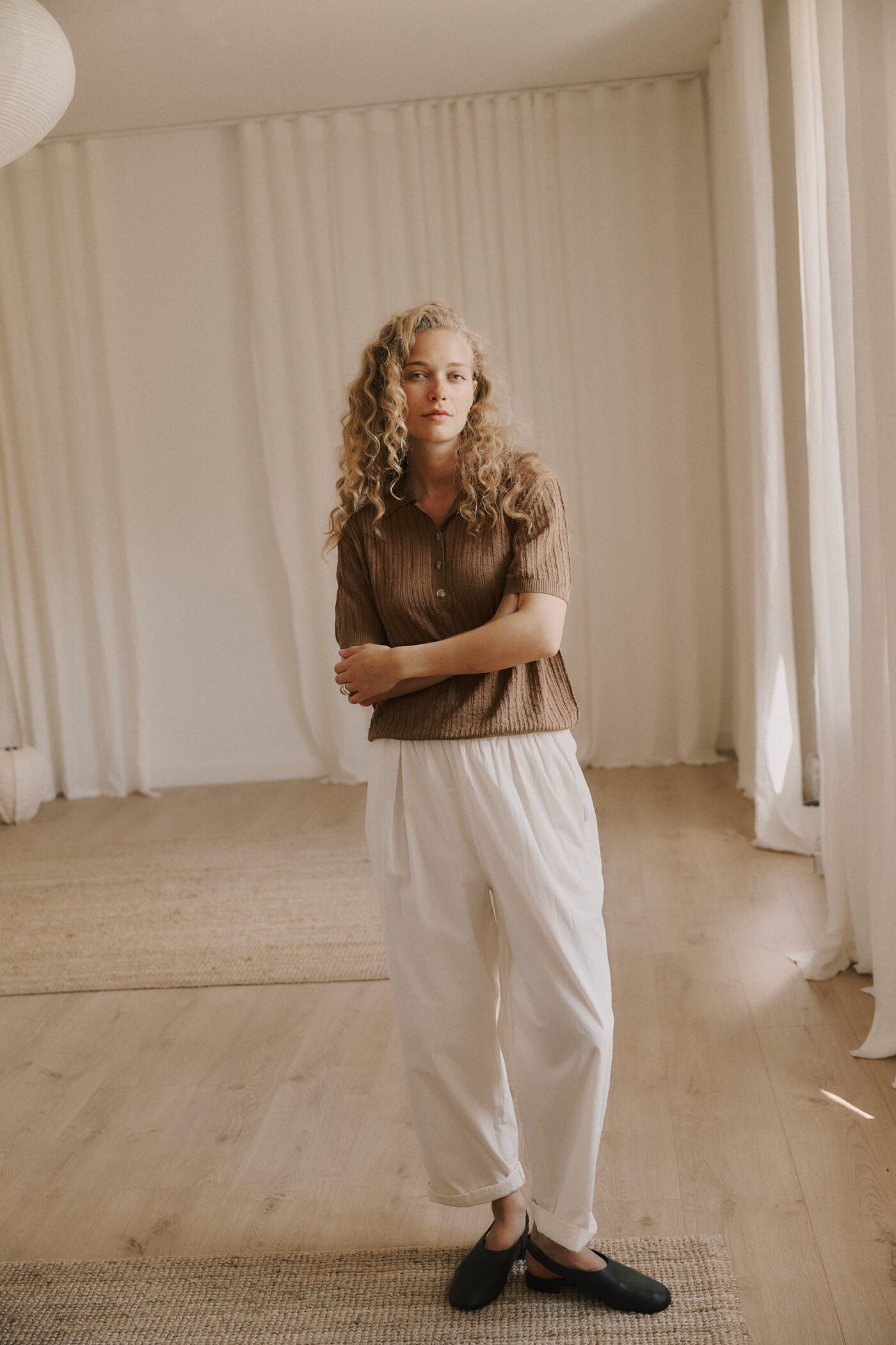 Anne-mi Amelia Knit Polo Bluse - Hazelnut